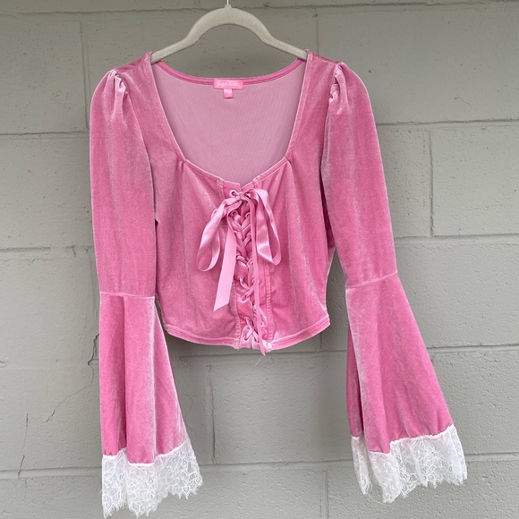 Pink Velvet Lace-Trimmed Top - Picture 2 of 4